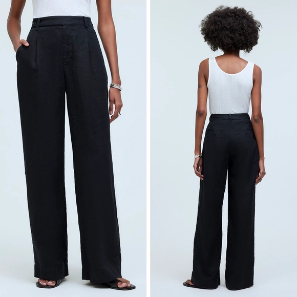 Madewell - The Harlow Wide-Leg Pant in 100% Linen - Black - Picture 2 of 15